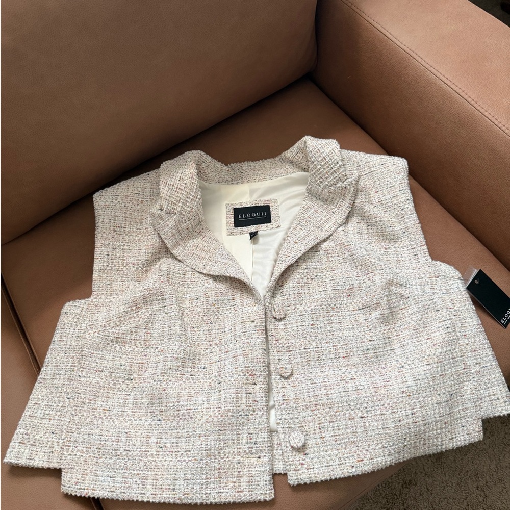 Eloquii Cream Textured Tweed Vest